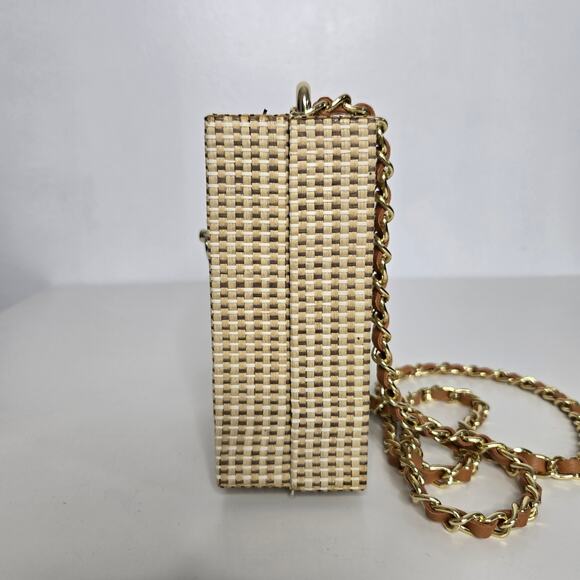 NWOT J. McLaughlin Wicker Woven Crossbody Box Bag Brown Rectangular Chain - Picture 5 of 8